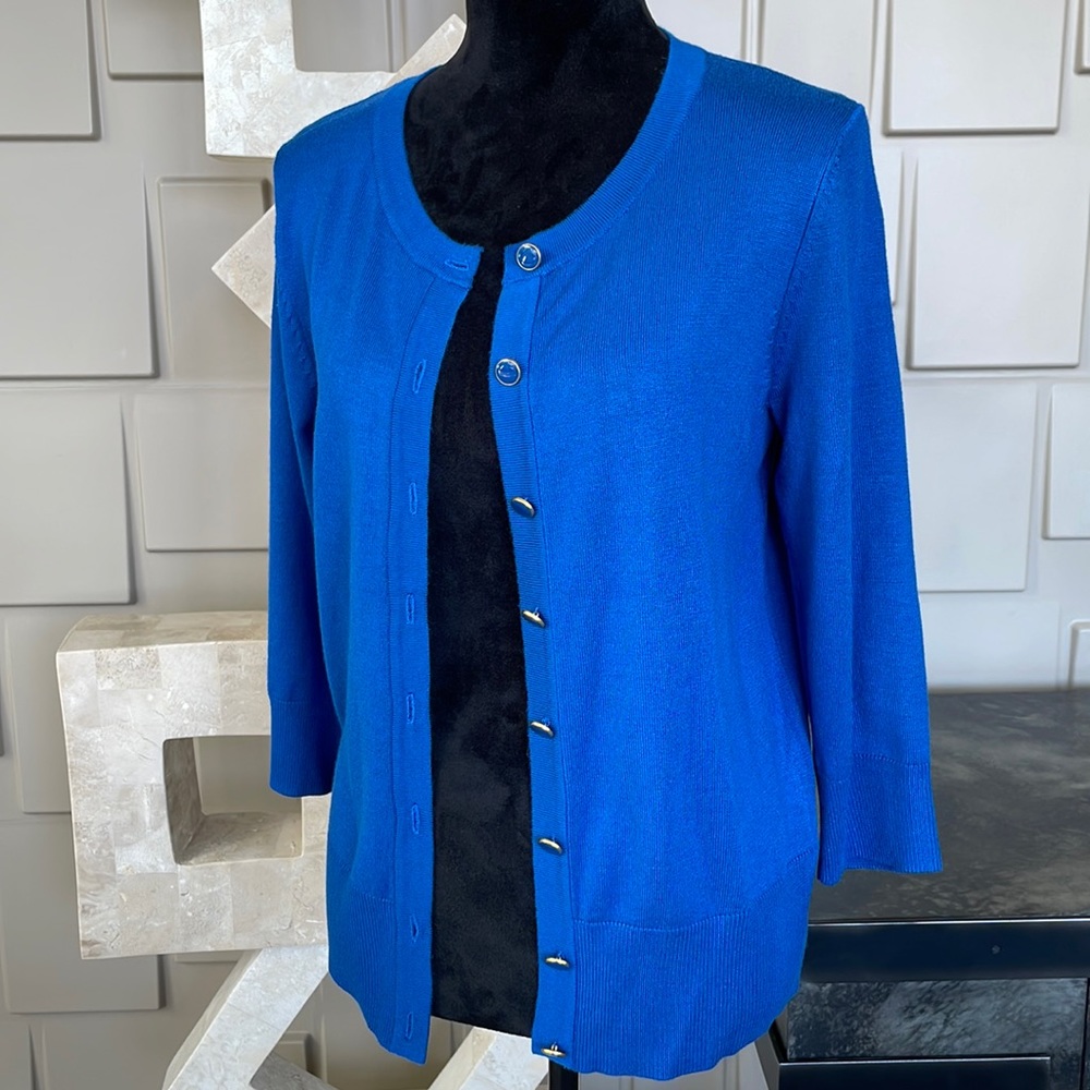 Premise sweater top shirt cardigan blue 3/4 sleeve button front Size Medium
